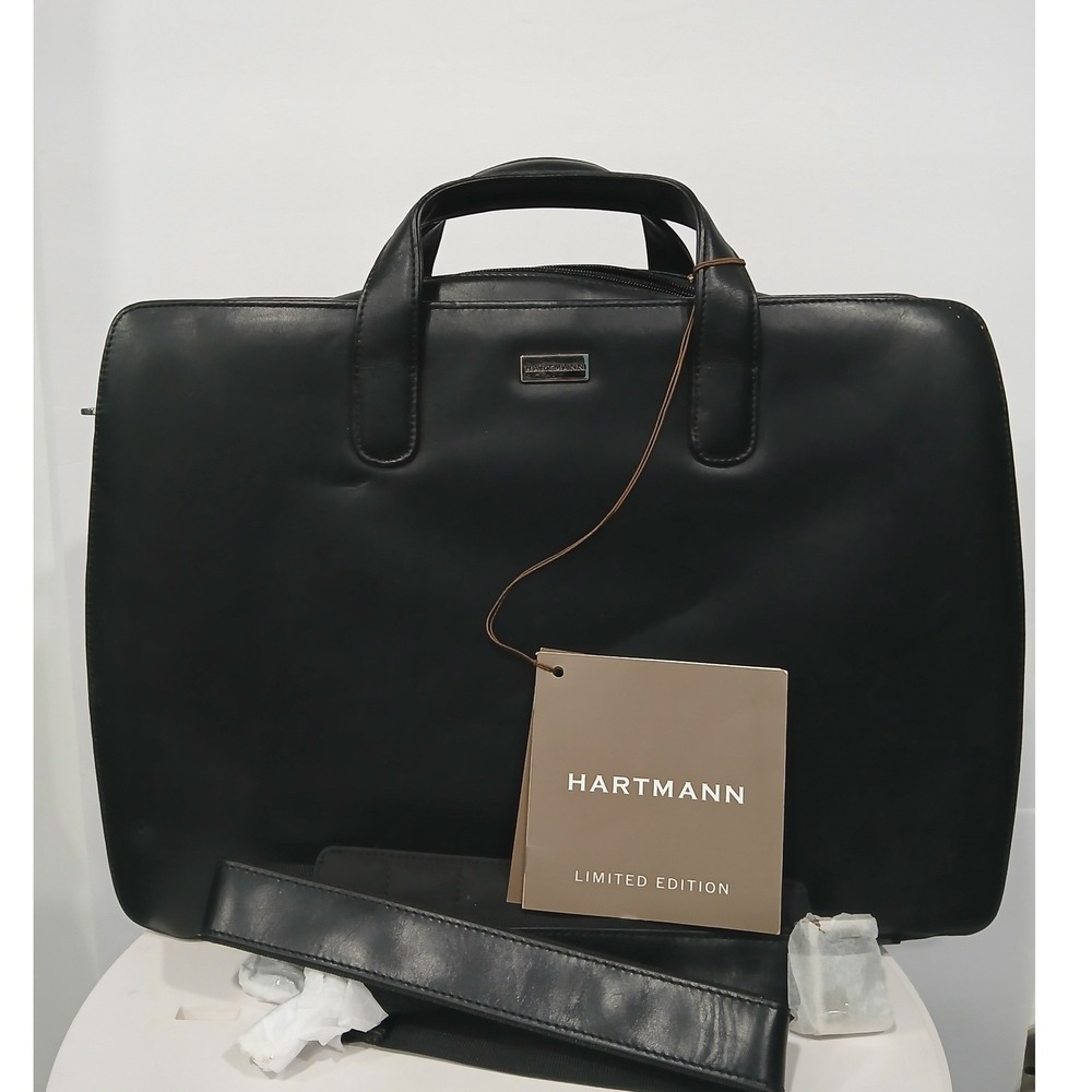 NEW Hartmann Limited Edition Black Leather Laptop Lawyer Briefcase Messenger Bag